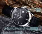 High Quality Clone Patek Philippe Calatrava Black Dial Black Leather Strap Men's Watch